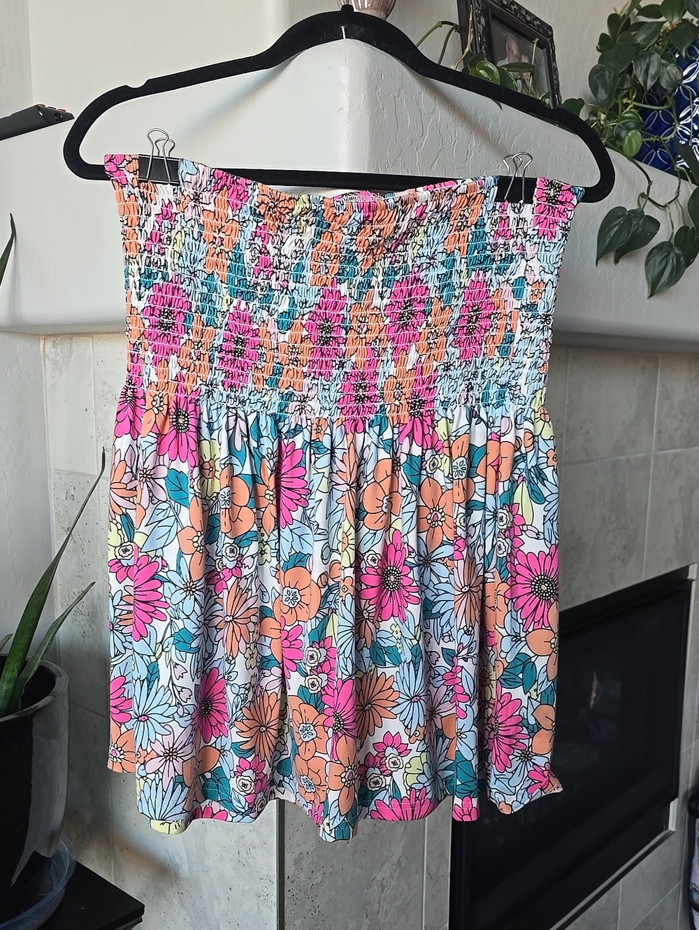 Floral Smocked Tube Top - Pink & Peach